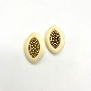 Vintage Gold Tone Earrings‎ Oval Studded Design Fashion Jewelry